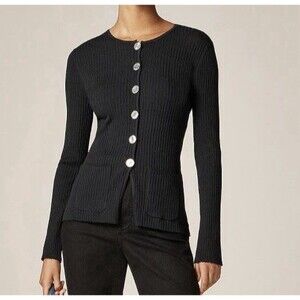 J. CREW Super-stretch ribbed CARDIGAN SIZE LARGE VISCOSE BLEND BLACK NWT $168